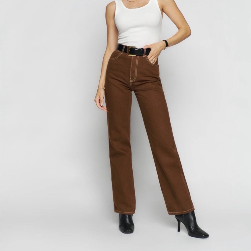 Reformation Brown Western Cowboy 70s High Waist 90s Boho Preppy Jeans Women 25